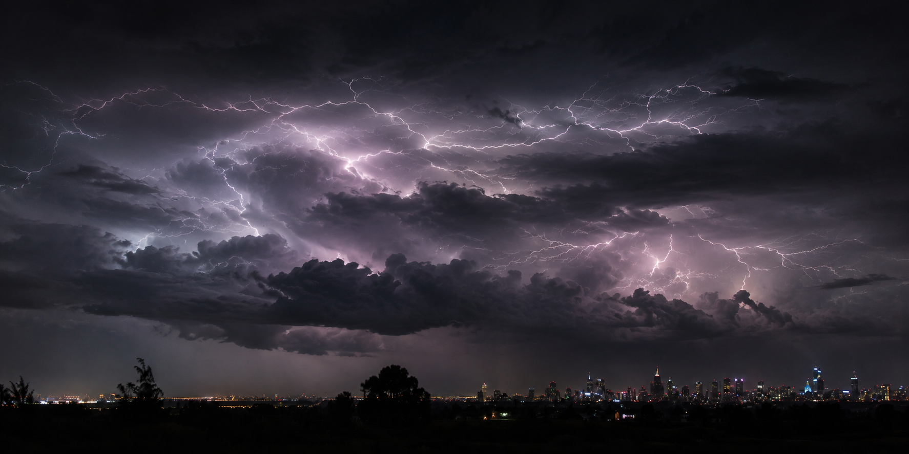 Lightning striking during a thunderstorm